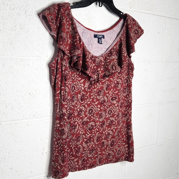 Chaps Patterned Ruffle-Neck Top - Picture 2 of 4